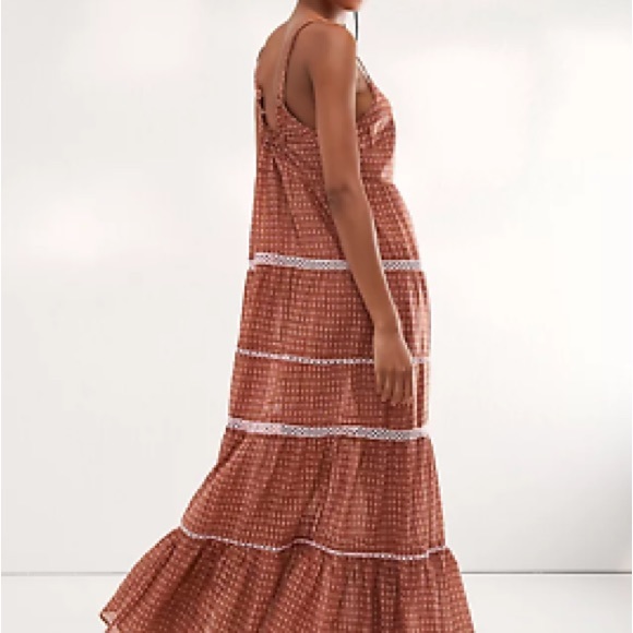 Free People Midnight Dance Maxi Slip Dress Lace Metallic Pink Brown - Picture 4 of 4